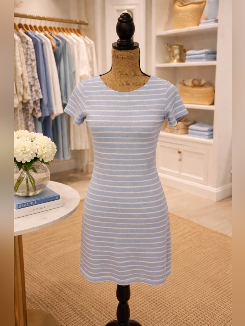 Sail to Sable STS Blue White Preppy  Nautical Stripe Tee Dress Size Small